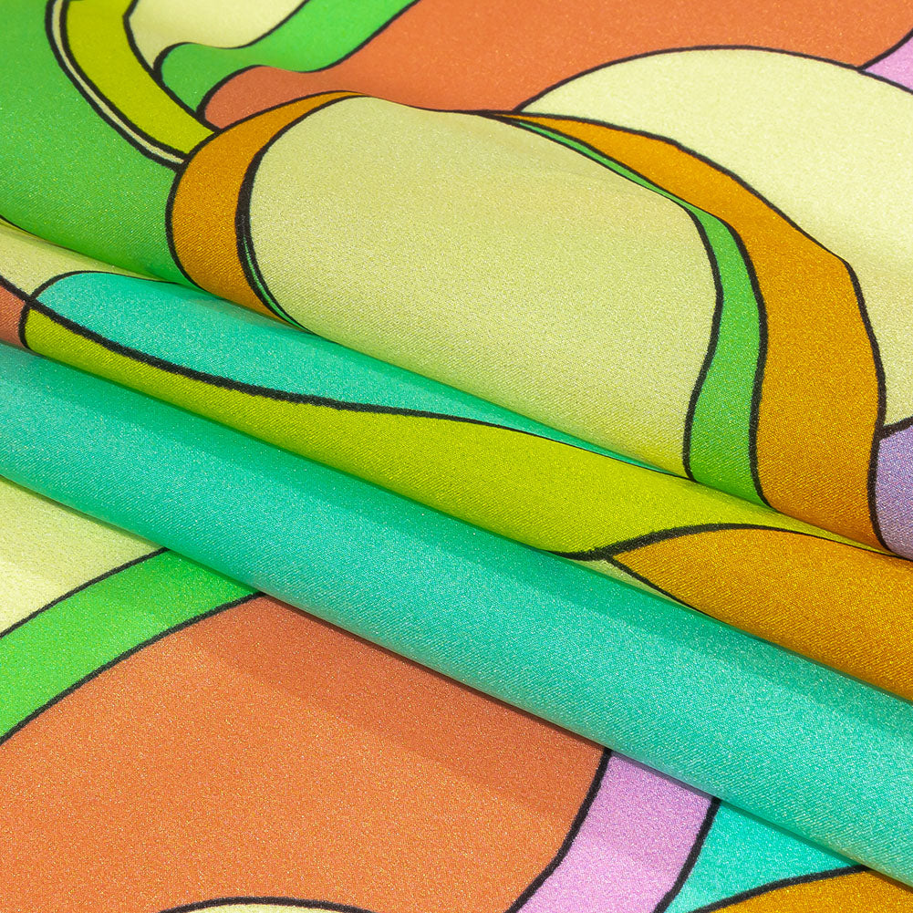 Italian Beige, Turquoise and Coral Abstract Flow Silk Charmeuse Full