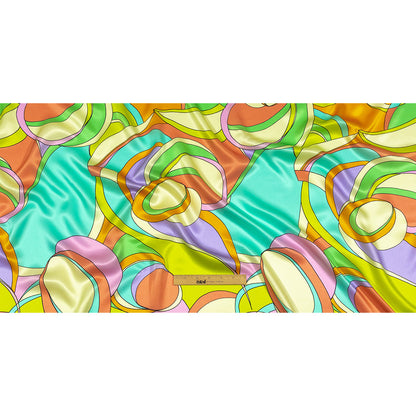 Italian Beige, Turquoise and Coral Abstract Flow Silk Charmeuse Drape