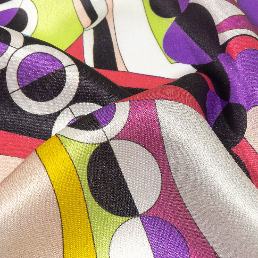 Italian Fuchsia, Purple, and Green Organic Geometry Silk Charmeuse Folded
