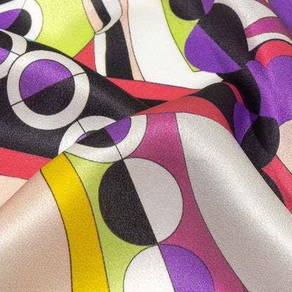 Italian Fuchsia, Purple, and Green Organic Geometry Silk Charmeuse Folded
