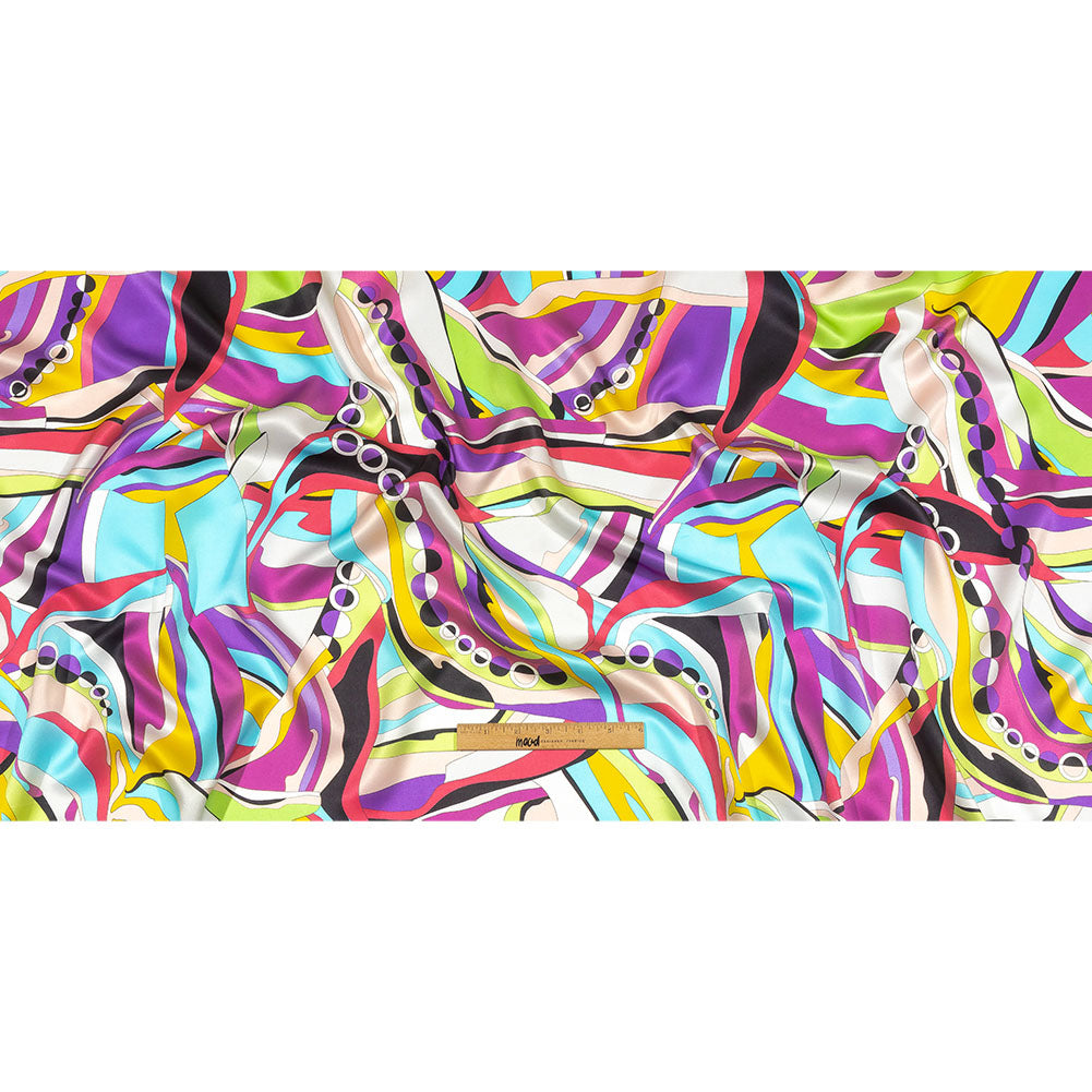 Italian Fuchsia, Purple, and Green Organic Geometry Silk Charmeuse Drape