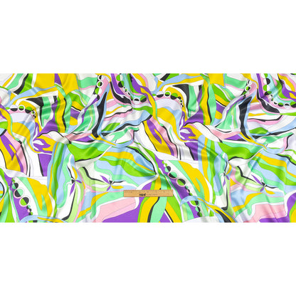 Italian Purple, Green and Yellow Organic Geometry Silk Charmeuse Drape