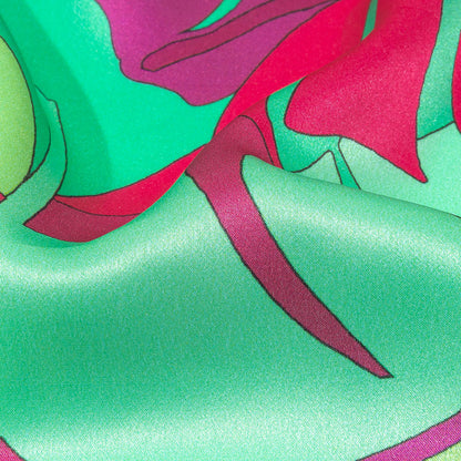 Italian Fuchsia, Hot Pink and Mint Jungle Leaves Silk Charmeuse Folded