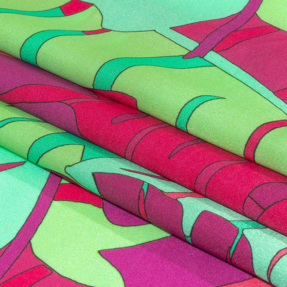 Italian Fuchsia, Hot Pink and Mint Jungle Leaves Silk Charmeuse Full