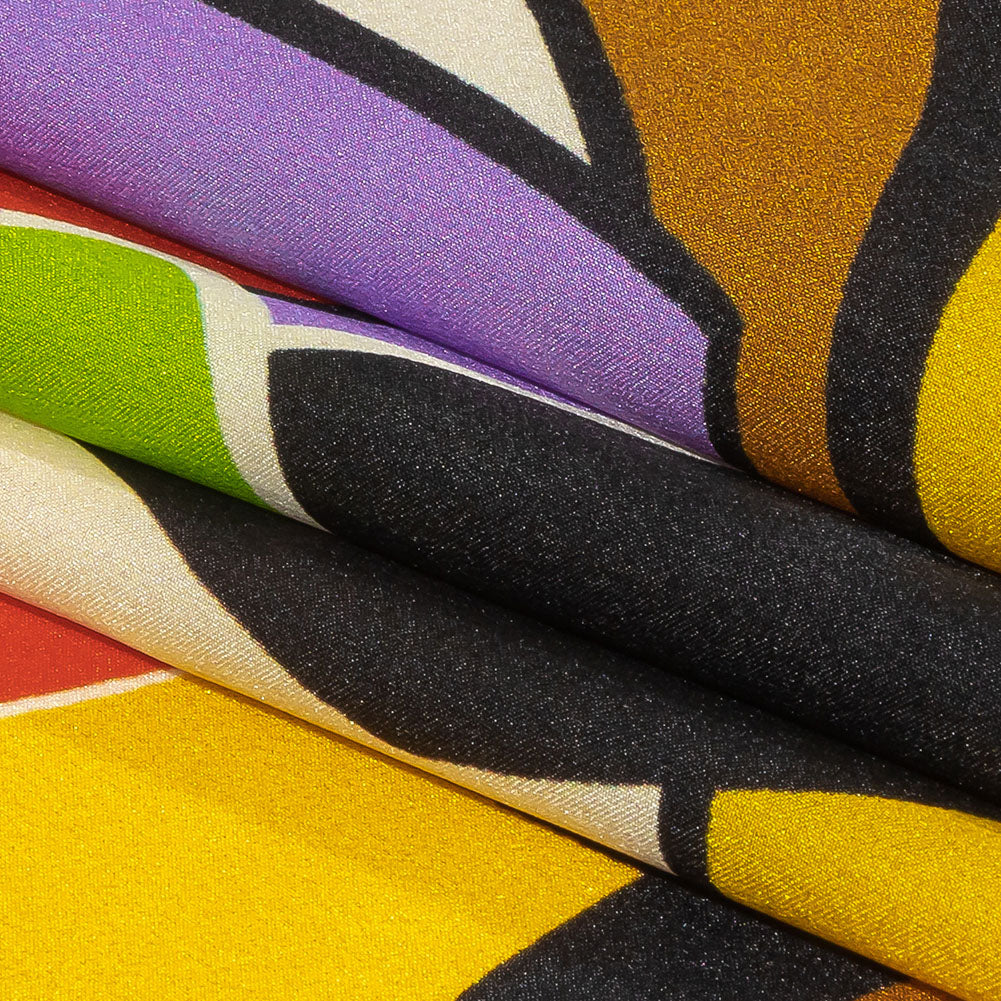 Italian Lime, Goldenrod and Red Geometric Floral Silk Charmeuse Full