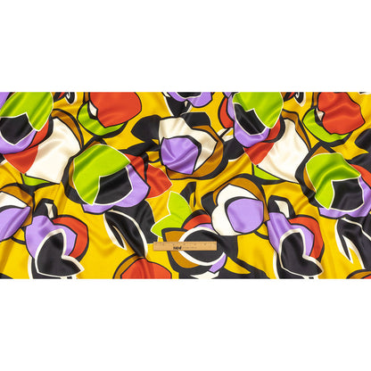 Italian Lime, Goldenrod and Red Geometric Floral Silk Charmeuse Drape