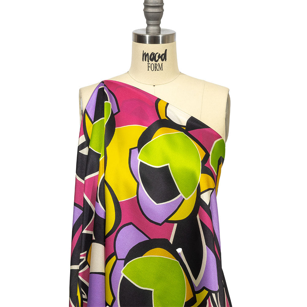 Italian Gold, Lilac and Lime Geometric Floral Silk Charmeuse Detail