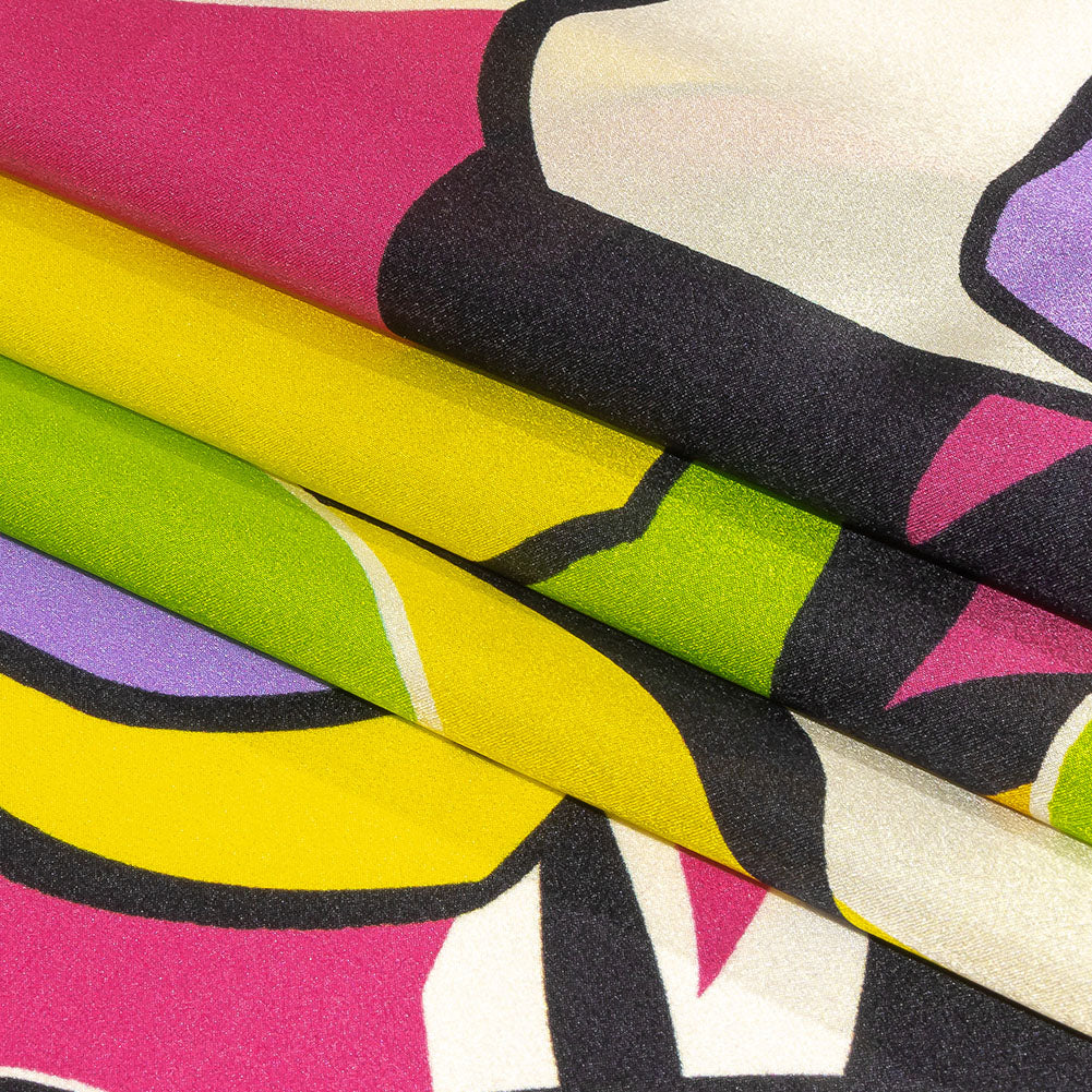 Italian Gold, Lilac and Lime Geometric Floral Silk Charmeuse Full