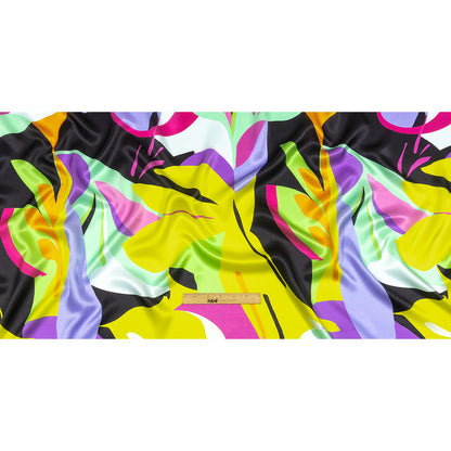Italian Seafoam, Purple and Yellow Bold Naturals Silk Charmeuse Drape