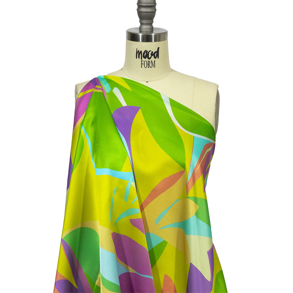 Italian Yellow, Green and Purple Bold Naturals Silk Charmeuse Detail