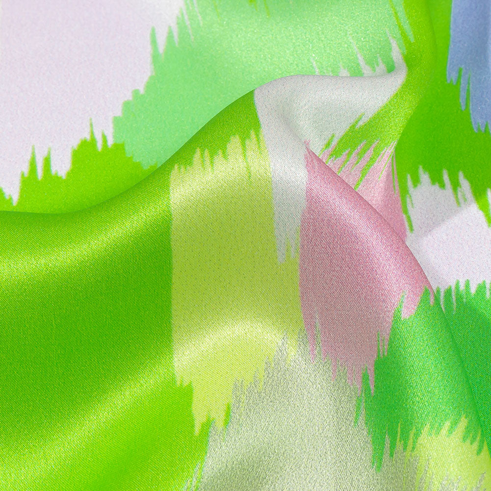 Italian Lime, Pink and Lilac Ikat Paradise Silk Charmeuse Folded