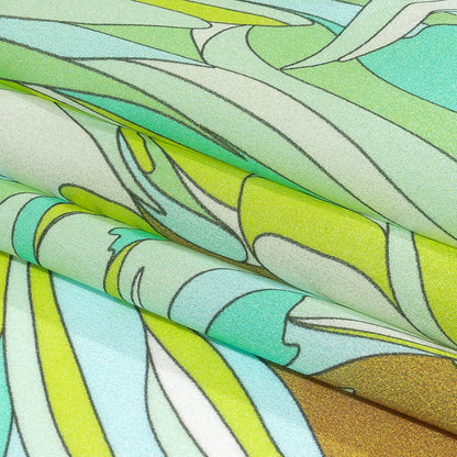Italian Seafoam, Sky and Brown Feathered Flowers Silk Charmeuse Full