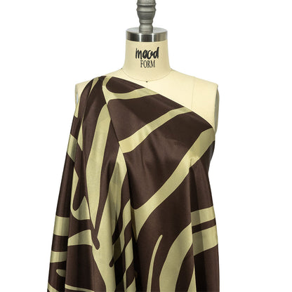 Italian Brown and Beige Oversized Leaves Silk Charmeuse Detail