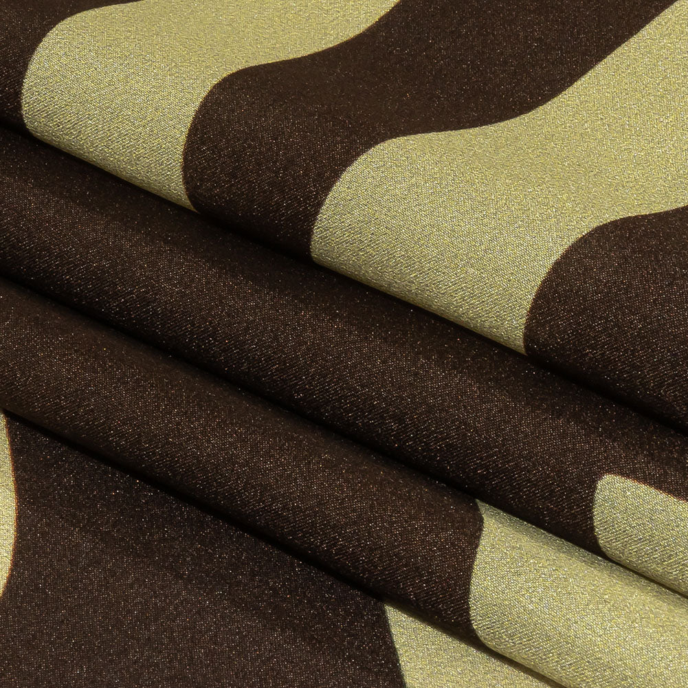 Italian Brown and Beige Oversized Leaves Silk Charmeuse Full