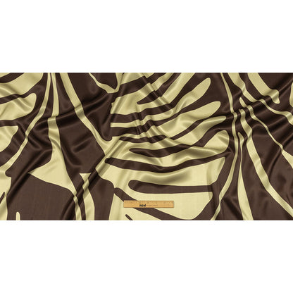 Italian Brown and Beige Oversized Leaves Silk Charmeuse Drape