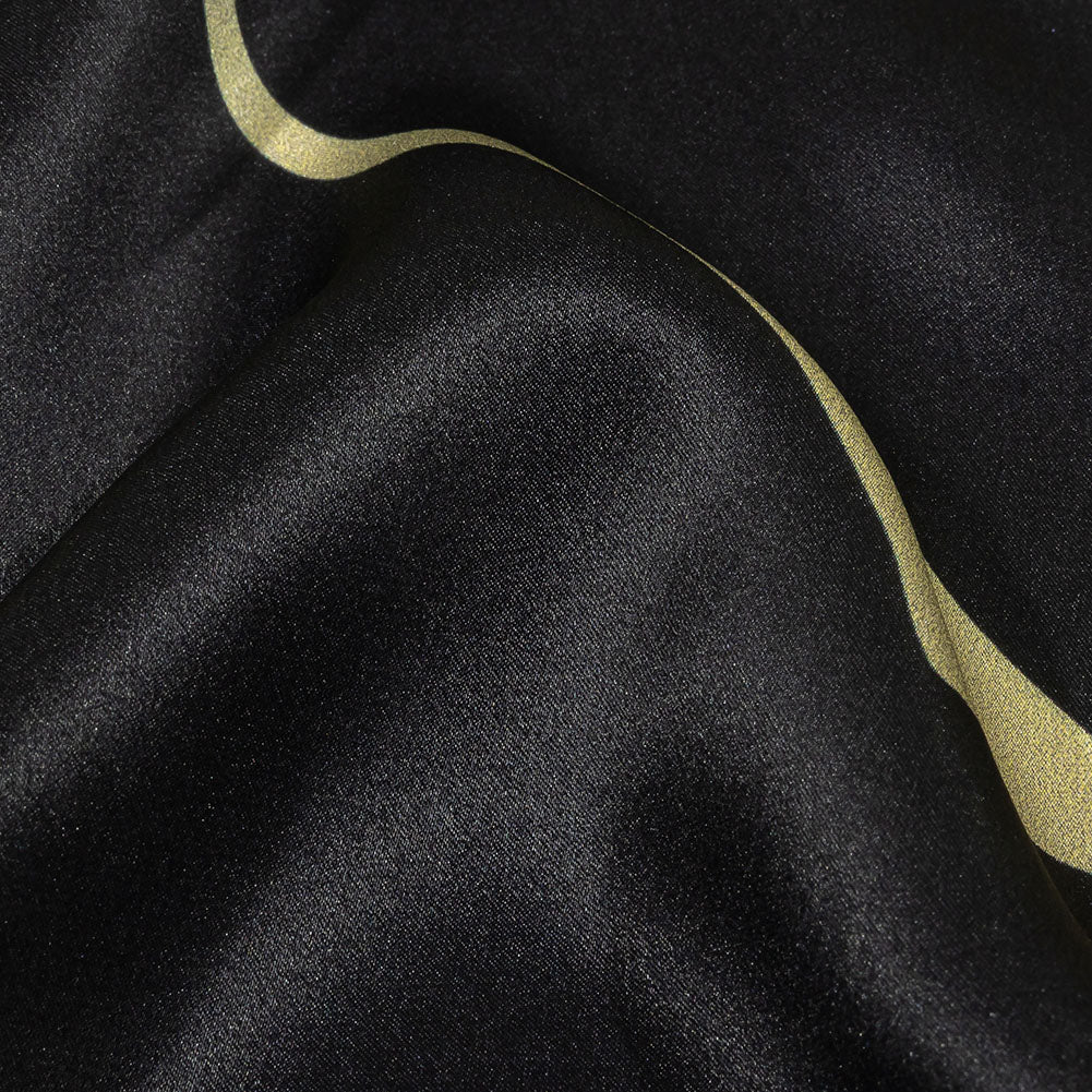 Italian Black and Beige Oversized Leaves Silk Charmeuse Folded