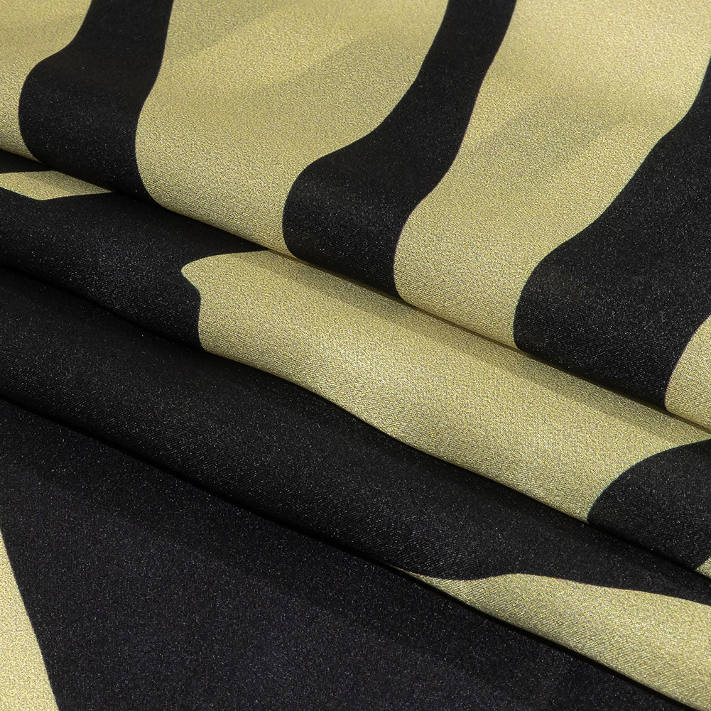 Italian Black and Beige Oversized Leaves Silk Charmeuse Full
