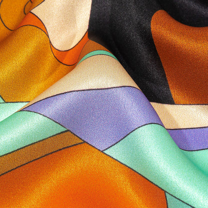 Italian Brown, Orange and Seafoam Leafy Abstract Silk Charmeuse Folded
