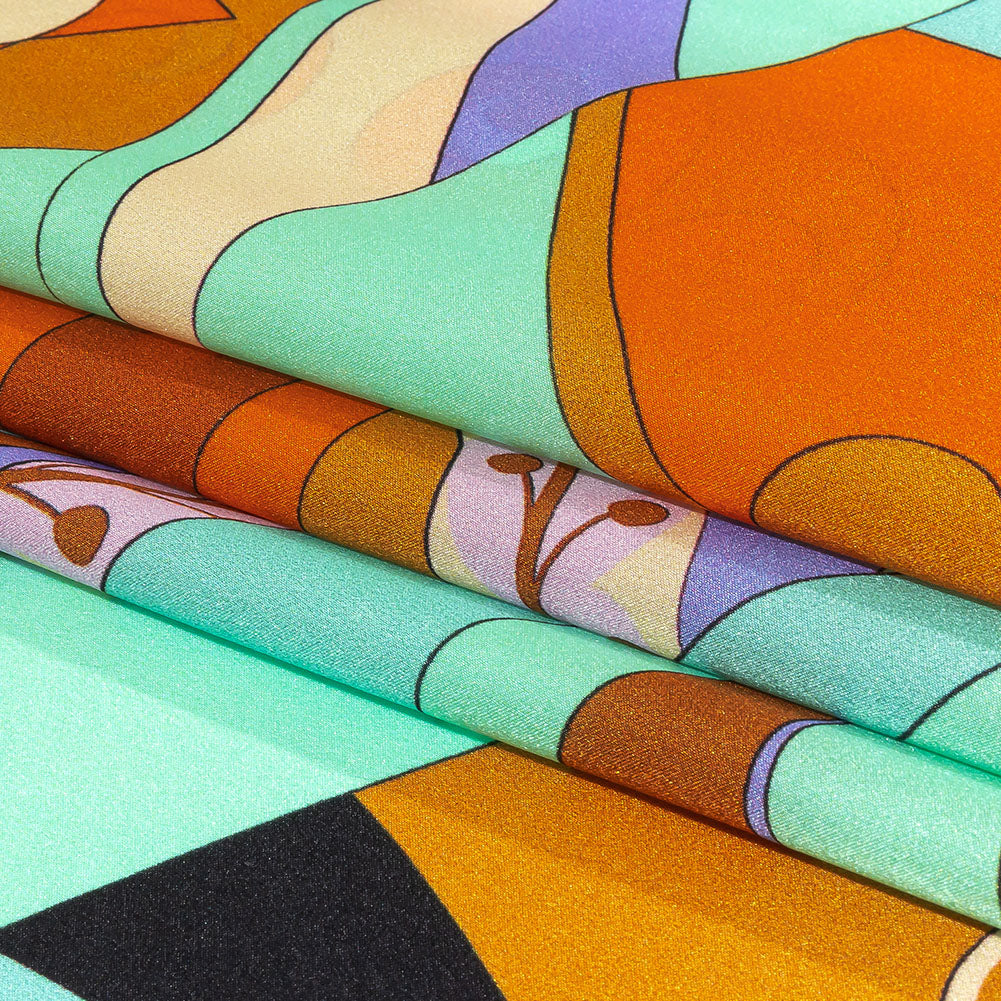 Italian Brown, Orange and Seafoam Leafy Abstract Silk Charmeuse Full