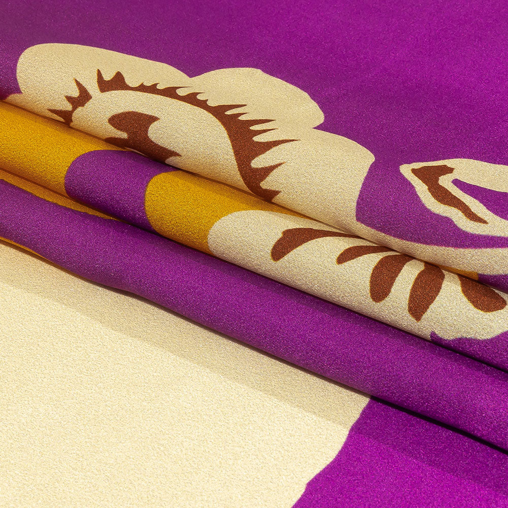 Italian Purple, Gold and Beige Ornamental Floral Silk Charmeuse Full