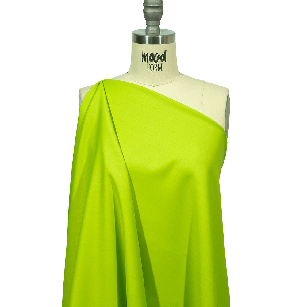 Italian Neon Lime Double Face Stretch Super 150 Virgin Wool Twill Suiting - Drape