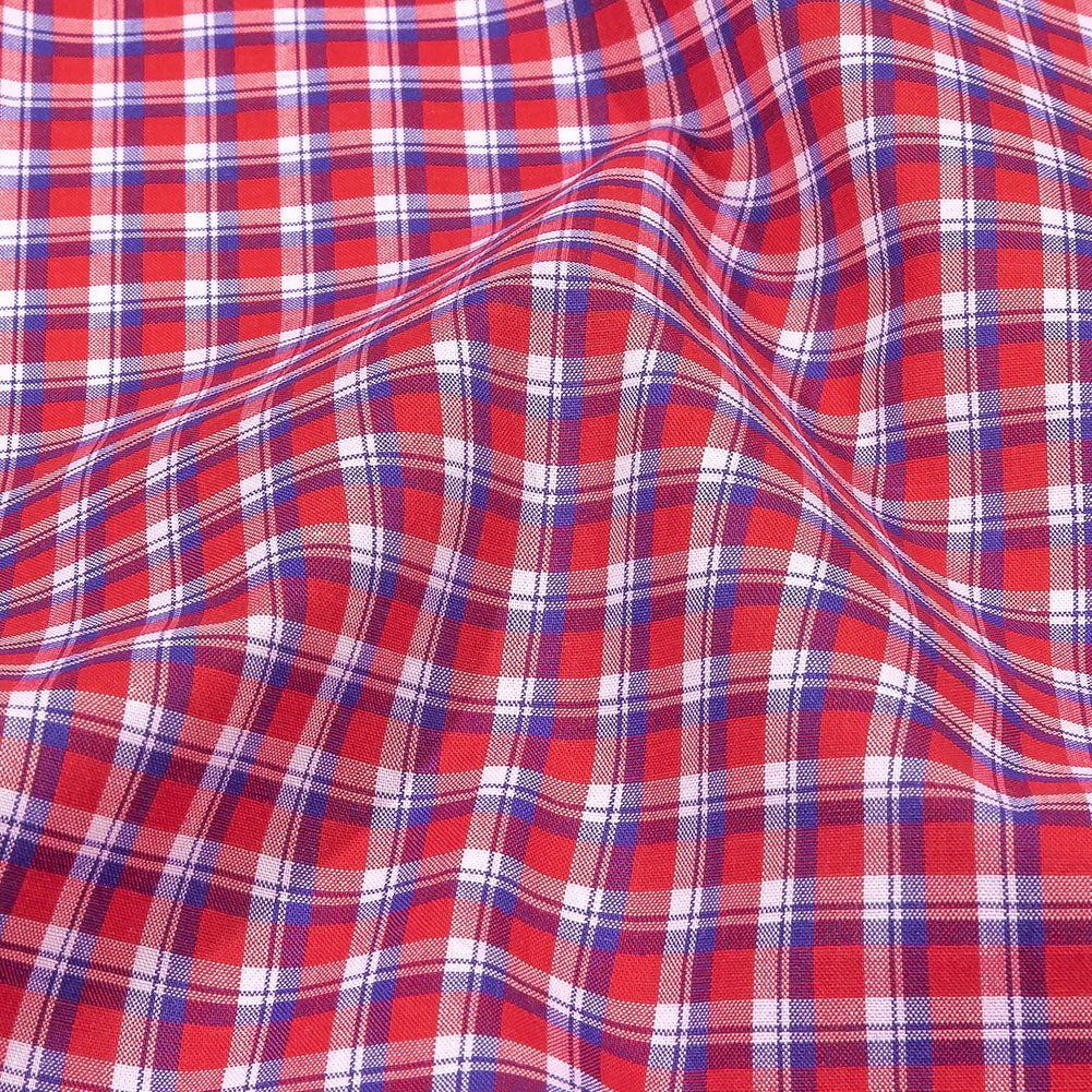 Balenciaga Italian Red, White and Blue Checks Cotton Shirting Detail