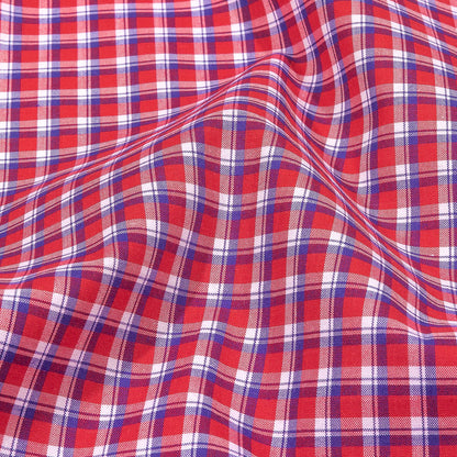 Balenciaga Italian Red, White and Blue Checks Cotton Shirting Detail