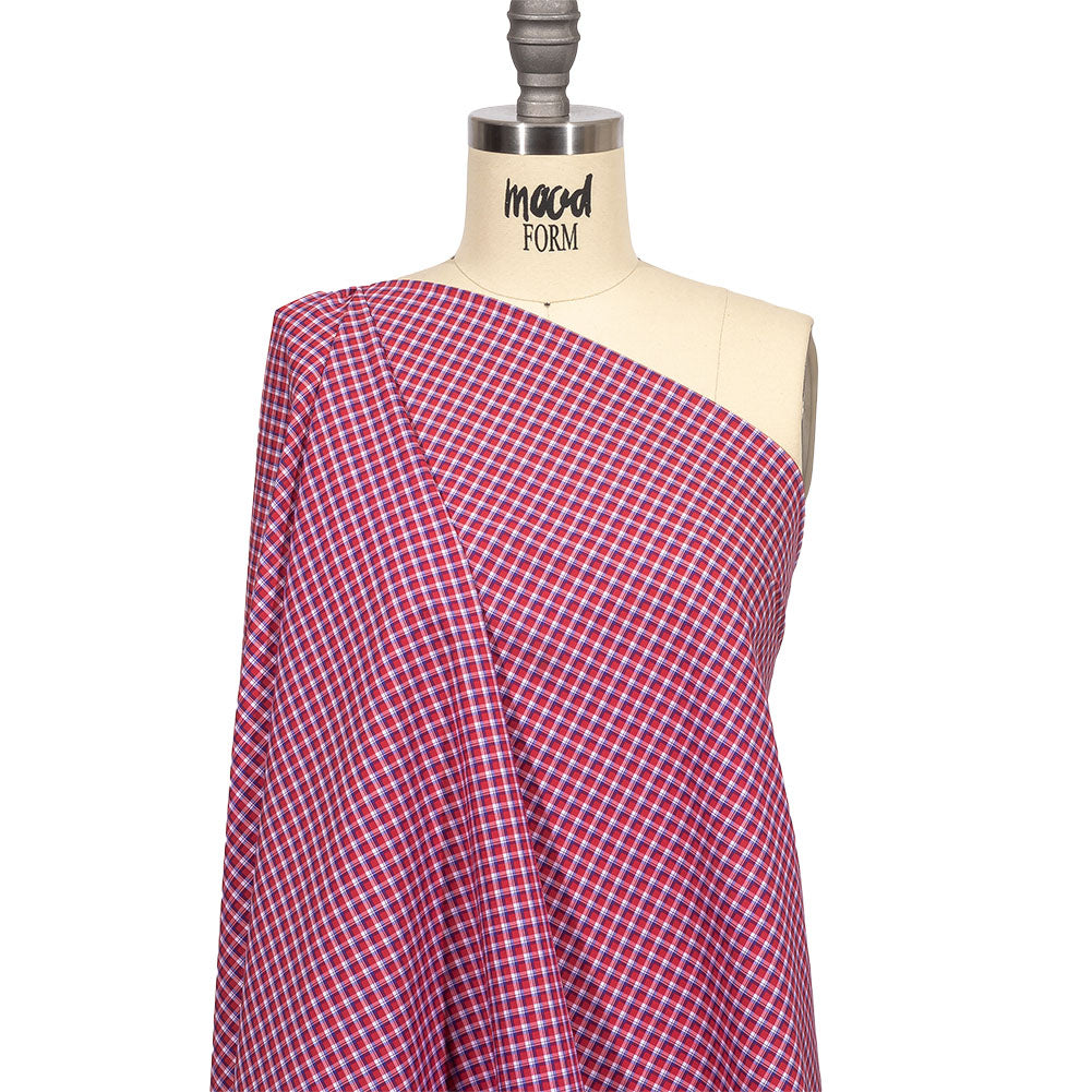 Balenciaga Italian Red, White and Blue Checks Cotton Shirting Drape