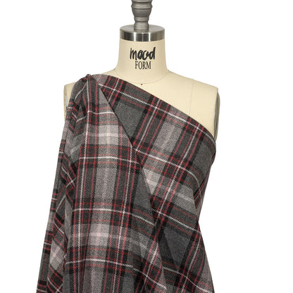 Balenciaga Italian Gray, Biking Red and Violet Ice Plaid Wool Twill Drape