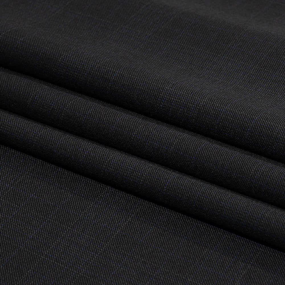 Balenciaga Italian Blue and Charcoal Plaid Virgin Wool Suiting Folded