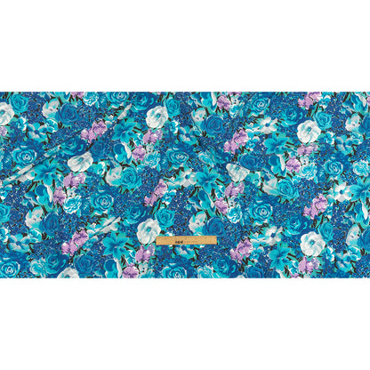 Balenciaga Italian Blue, Purple and Meteorite Floral Polyester Crepe de Chine Full