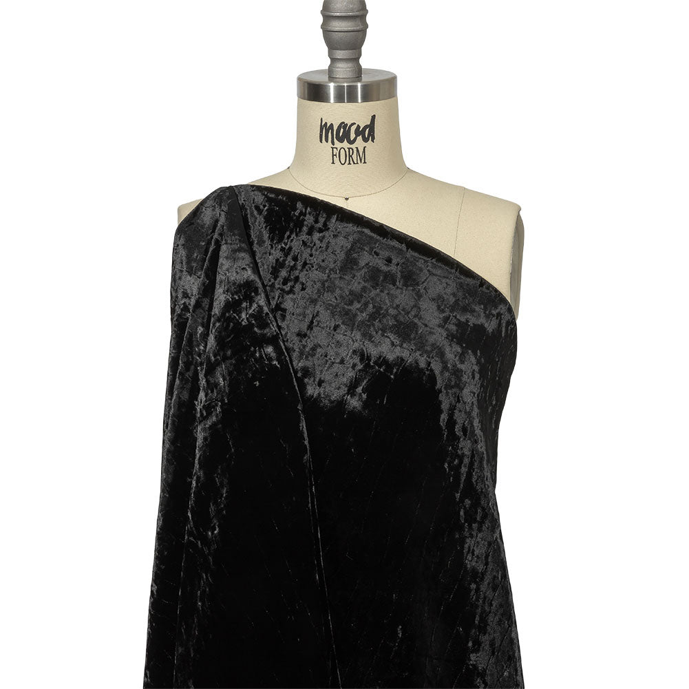 Balenciaga Italian Black Alligator Embossed Rayon and Polyester Crushed Velvet Drape