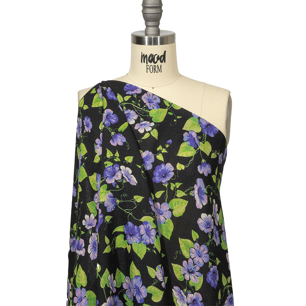 Balenciaga Italian Purple, Vibrant Green and Black Violets Wool Crepe Detail