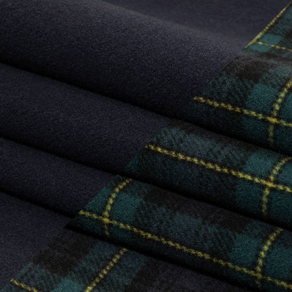 Balenciaga Italian Navy, Green and Yellow Tartan Brushed Double Cloth Blended Wool and Cashmere Twill Coating Folded
