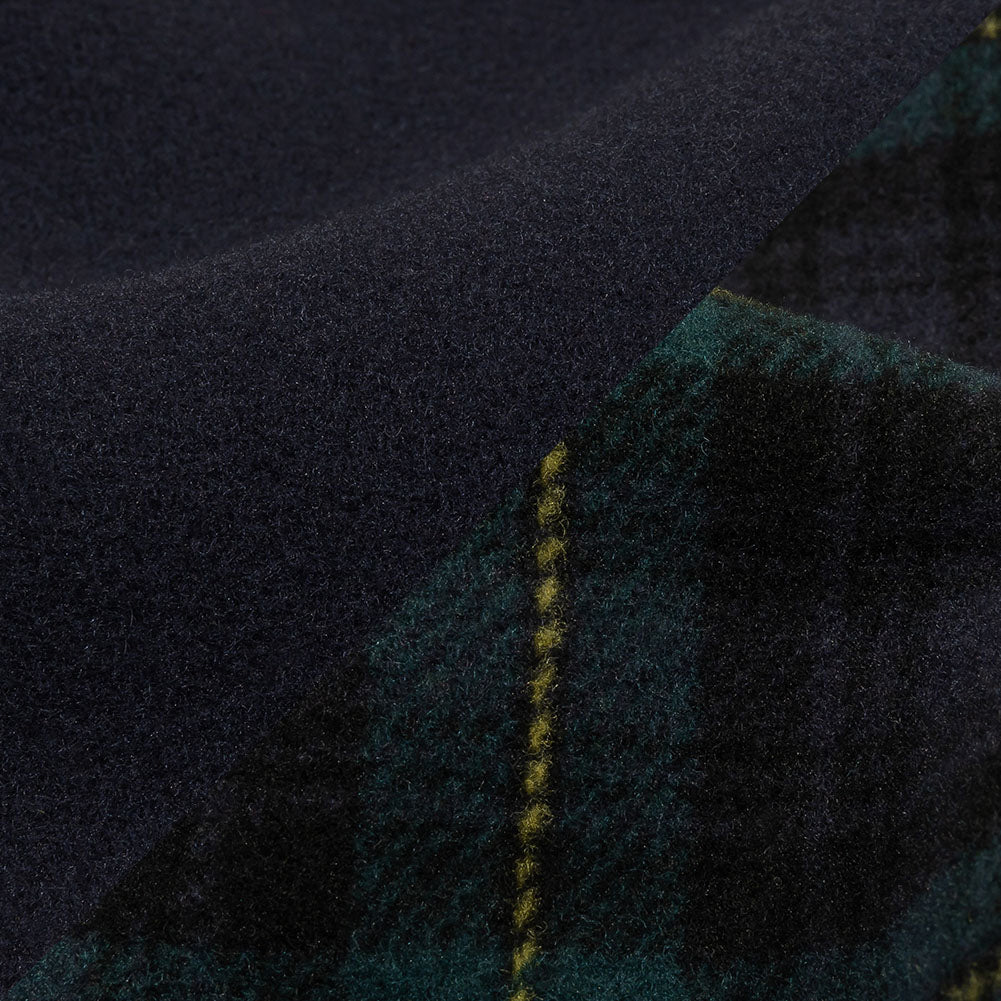 Balenciaga Italian Navy, Green and Yellow Tartan Brushed Double Cloth Blended Wool and Cashmere Twill Coating Detail
