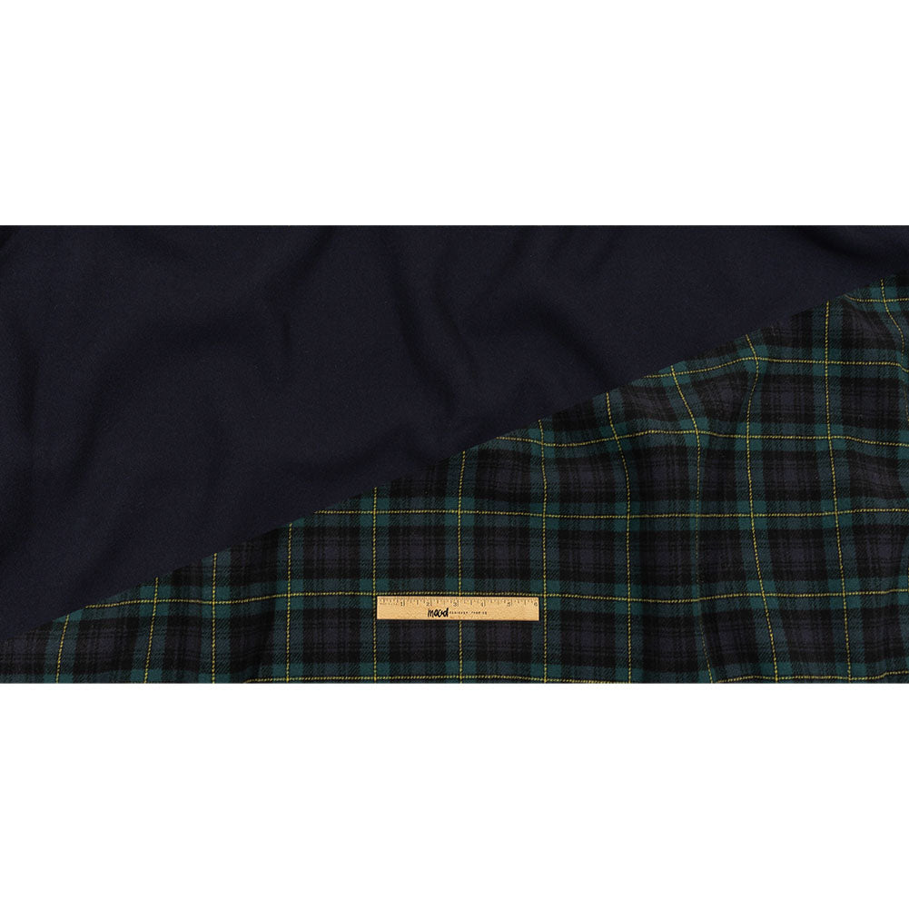 Balenciaga Italian Navy, Green and Yellow Tartan Brushed Double Cloth Blended Wool and Cashmere Twill Coating Full