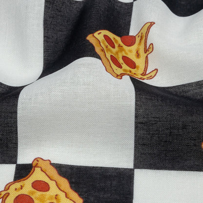 Mercerized Organic Egyptian Cotton Voile - Black, White and Yellow Pizza Check - Toulouse Collection
