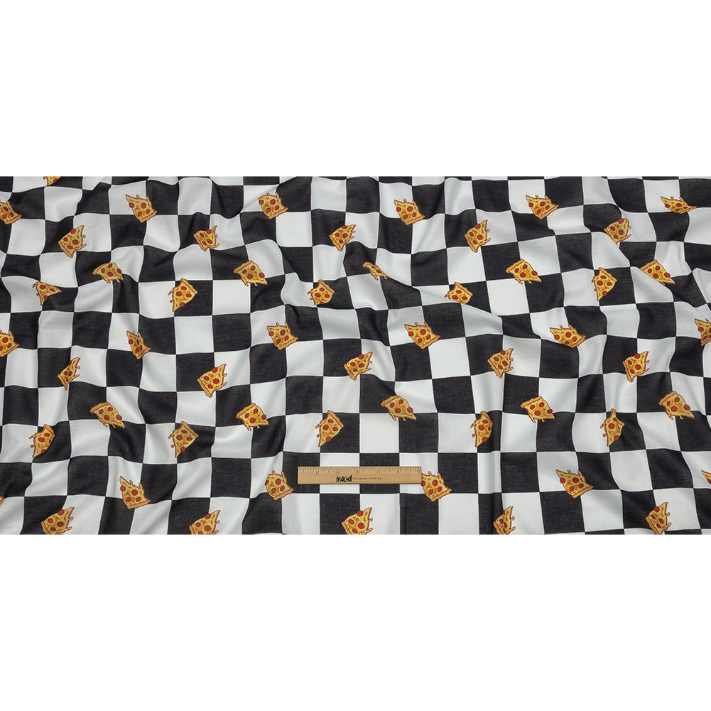 Mercerized Organic Egyptian Cotton Voile - Black, White and Yellow Pizza Check - Toulouse Collection - Full