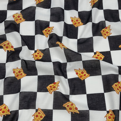 Mercerized Organic Egyptian Cotton Voile - Black, White and Yellow Pizza Check - Toulouse Collection