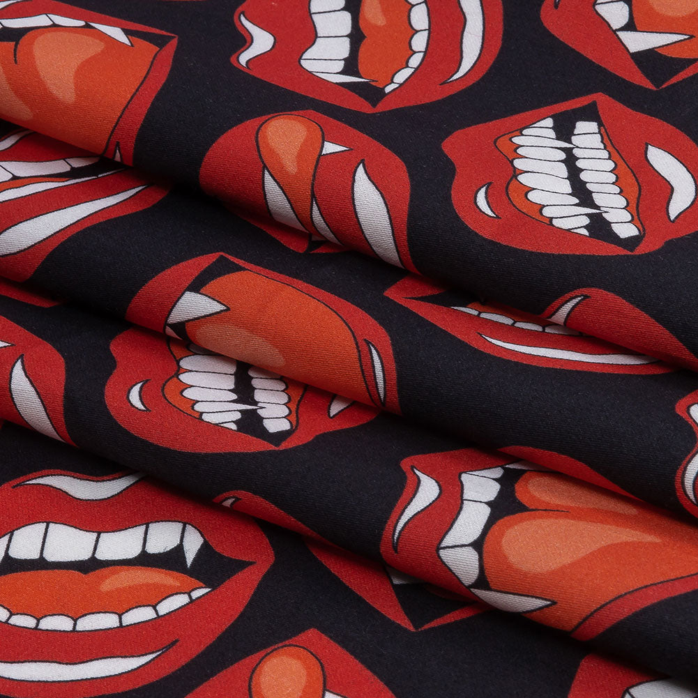 Mercerized Organic Egyptian Cotton Shirting - Red and Black Vampire Lips - Ravello Collection