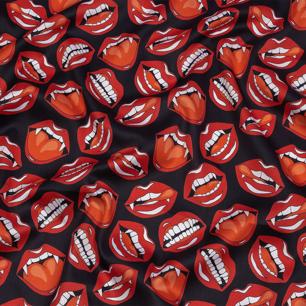 Mercerized Organic Egyptian Cotton Shirting - Red and Black Vampire Lips - Ravello Collection