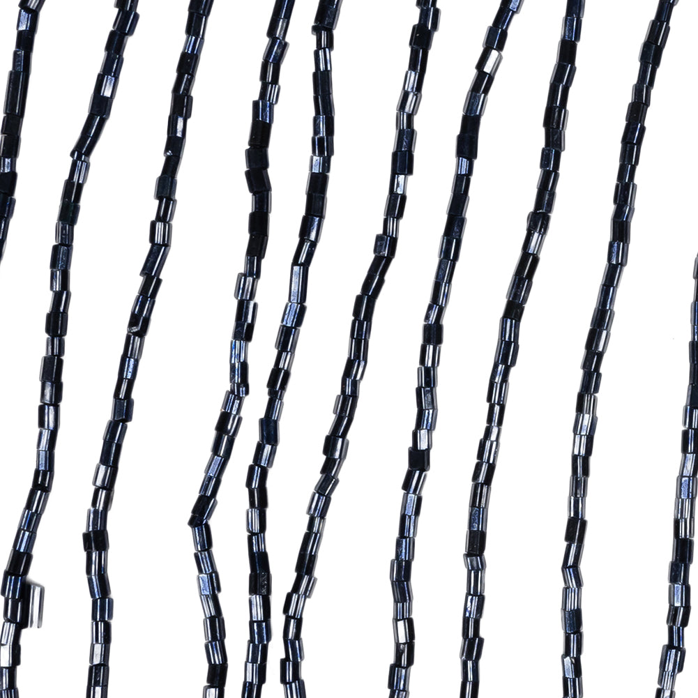 Dark Blue Beaded Fringe on Braided Lip - 5" - Detail