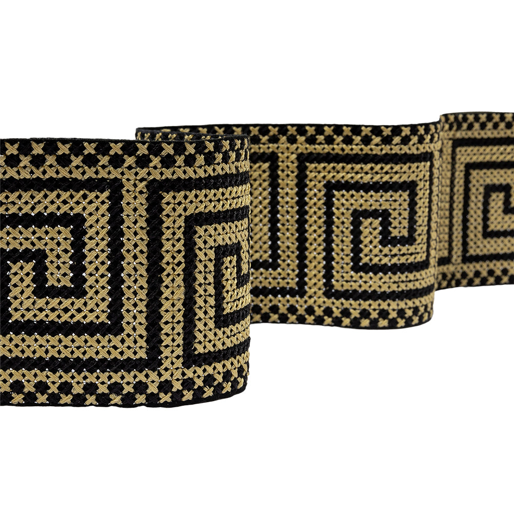 Gold and Black Cross Stitch Greek Key Trim - 2.75"