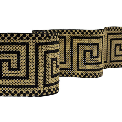 Gold and Black Cross Stitch Greek Key Trim - 2.75"