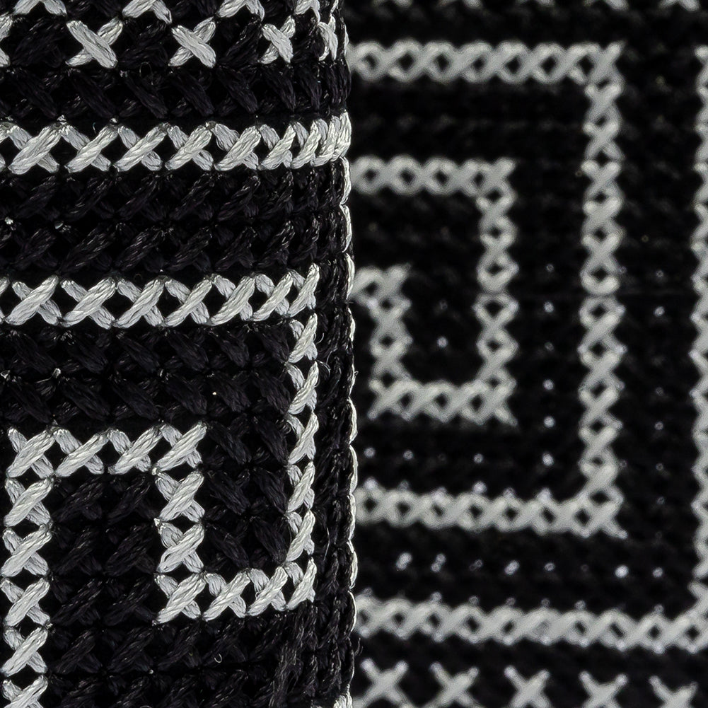 Black and Silver Cross Stitch Greek Key Trim - 2.75" - Detail