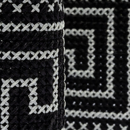 Black and Silver Cross Stitch Greek Key Trim - 2.75"