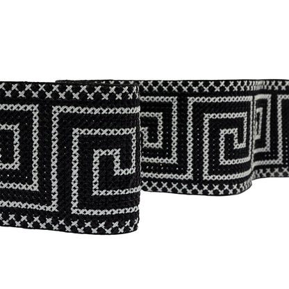 Black and Silver Cross Stitch Greek Key Trim - 2.75"