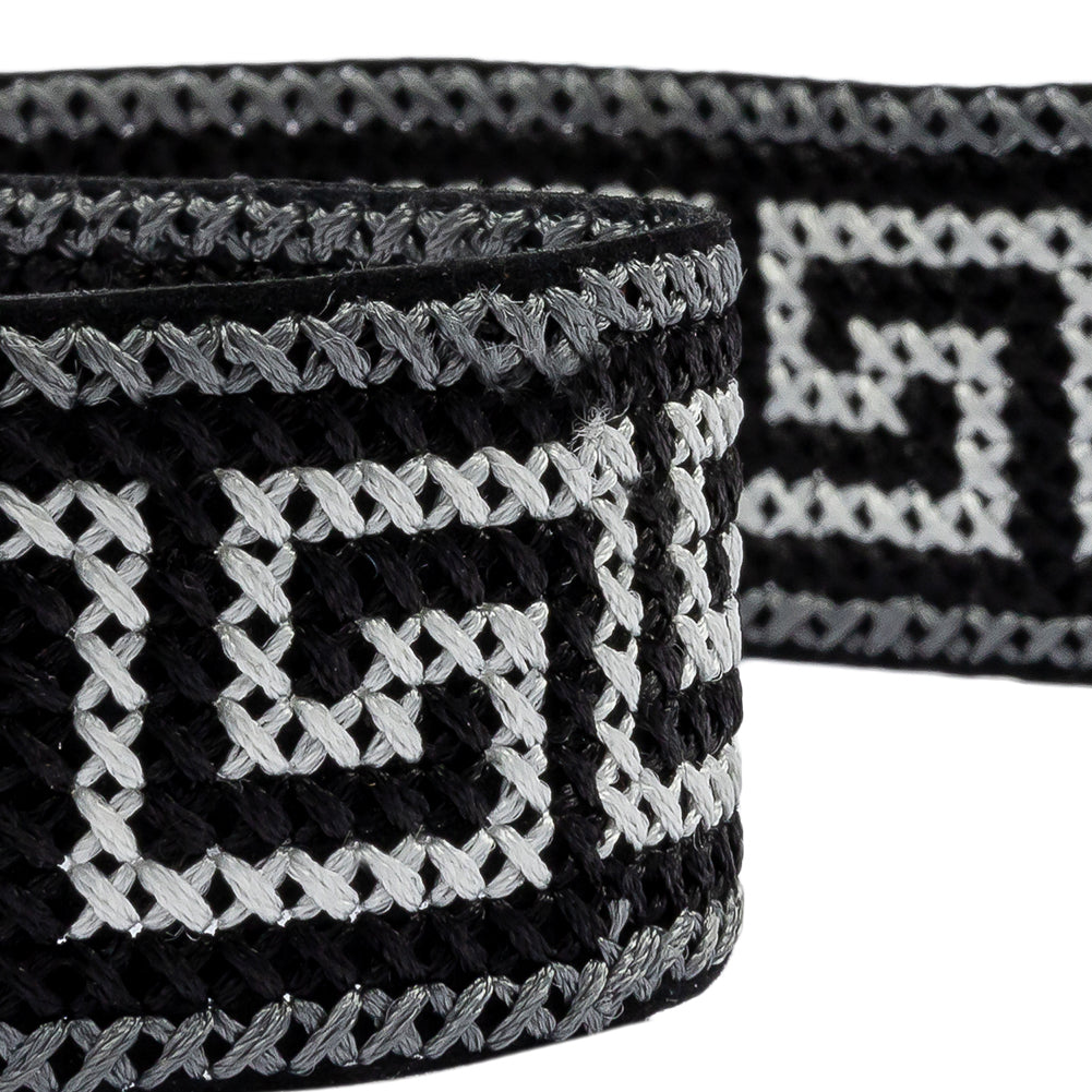 Silver and Black Cross Stitch Greek Key Trim - 1.25" - Detail