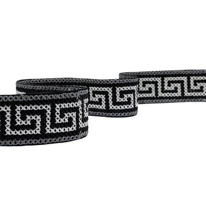 Silver and Black Cross Stitch Greek Key Trim - 1.25"