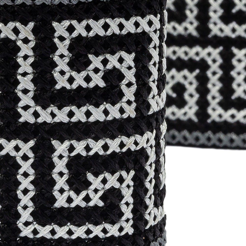 Silver and Black Cross Stitch Double Greek Key Trim - 2" - Detail